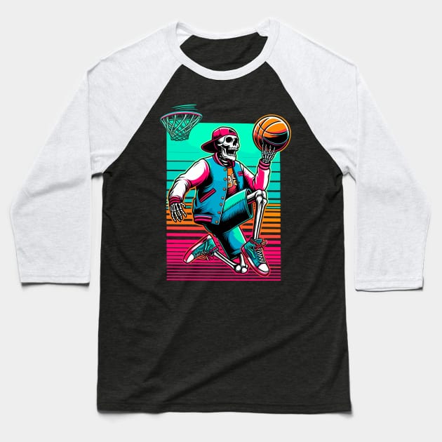 Swoosh!  College Ballin' Skeleton Slams Dunk - Neon Hoops Champion Tee Baseball T-Shirt by Thewondercabinet28